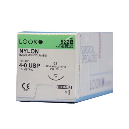 Suture with Needle LOOK® Nonabsorbable Uncoated Black Suture Monofilament Nylon Size 4 - 0 18 Inch Suture 1-Needle 19 mm Length 3/8 Circle Reverse Cutting Needle ANGIOTECH by Angiotech - Look Division - Surgical Specialties Corp.  ID 922B